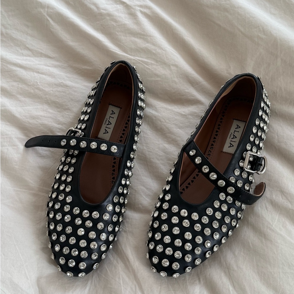 Black Crystal-Studded Mary Jane Flats